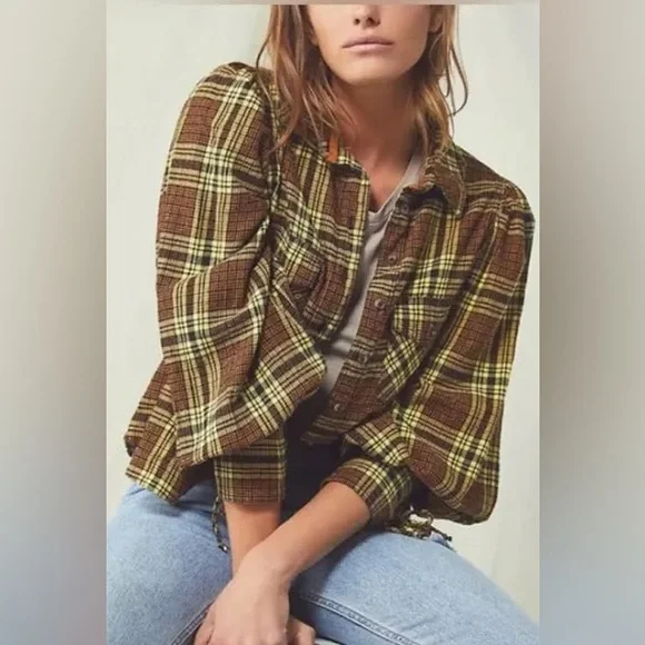 Free People Sun City Plaid Distressed Shirt. NWT Size Small. - Picture 2 of 10